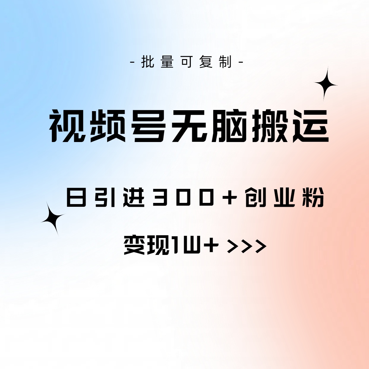 （10612期）视频号无脑搬运日引300+创业粉，变现1W+可批量复制-天孤无涯网