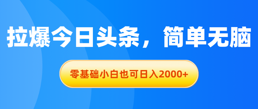 （11077期）拉爆今日头条，简单无脑，零基础小白也可日入2000+-天孤无涯网