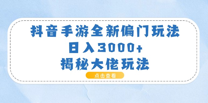 （11075期）抖音手游全新偏门玩法，日入3000+，揭秘大佬玩法-天孤无涯网