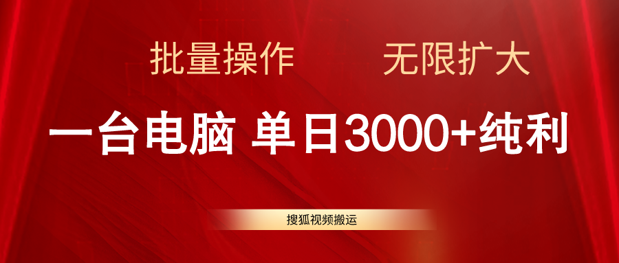 （11064期）搜狐视频搬运，一台电脑单日3000+，批量操作，可无限扩大-天孤无涯网