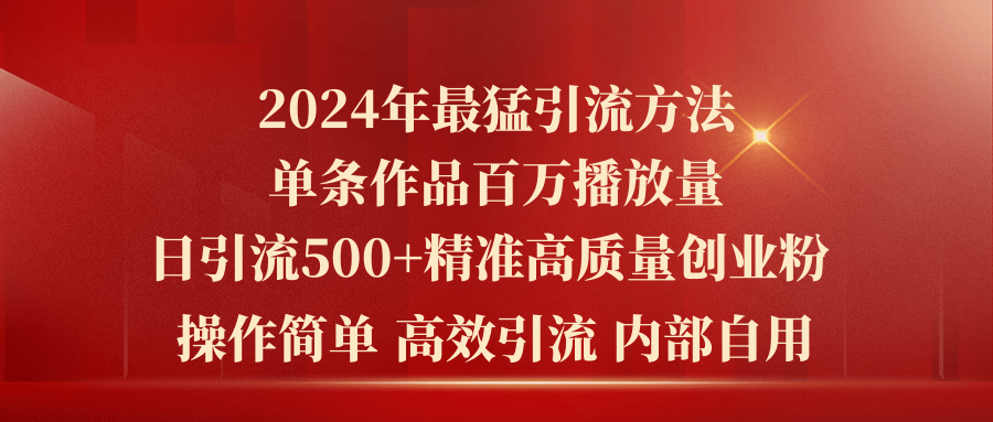 （10920期）2024年最猛暴力引流方法，单条作品百万播放 单日引流500+高质量精准创业粉-天孤无涯网