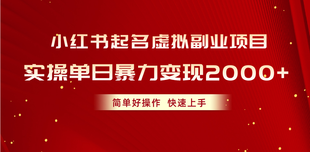 （10856期）小红书起名虚拟副业项目，实操单日暴力变现2000+，简单好操作，快速上手-天孤无涯网