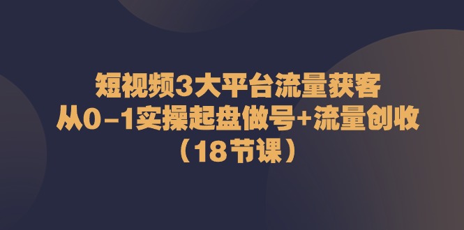 （10873期）短视频3大平台·流量 获客：从0-1实操起盘做号+流量 创收（18节课）-天孤无涯网