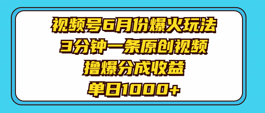 （11298期）视频号6月份爆火玩法，3分钟一条原创视频，撸爆分成收益，单日1000+-天孤无涯网