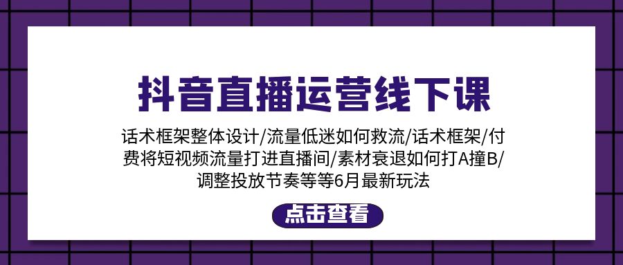 （11211期）抖音直播运营线下课：话术框架/付费流量直播间/素材A撞B/等6月新玩法-天孤无涯网