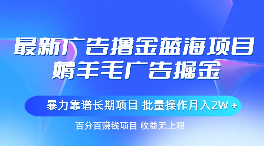 （11193期）最新广告撸金蓝海项目，薅羊毛广告掘金 长期项目 批量操作月入2W＋-天孤无涯网