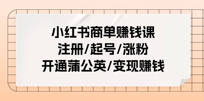 （11130期）小红书商单赚钱课：注册/起号/涨粉/开通蒲公英/变现赚钱（25节课）-天孤无涯网