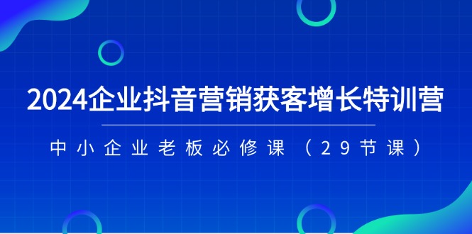 2024企业抖音营销获客增长特训营，中小企业老板必修课（29节课）-天孤无涯网