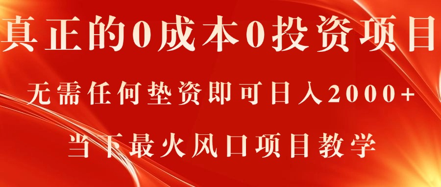 （11387期）真正的0成本0投资项目，无需任何垫资即可日入2000+，当下最火风口项目教学-天孤无涯网