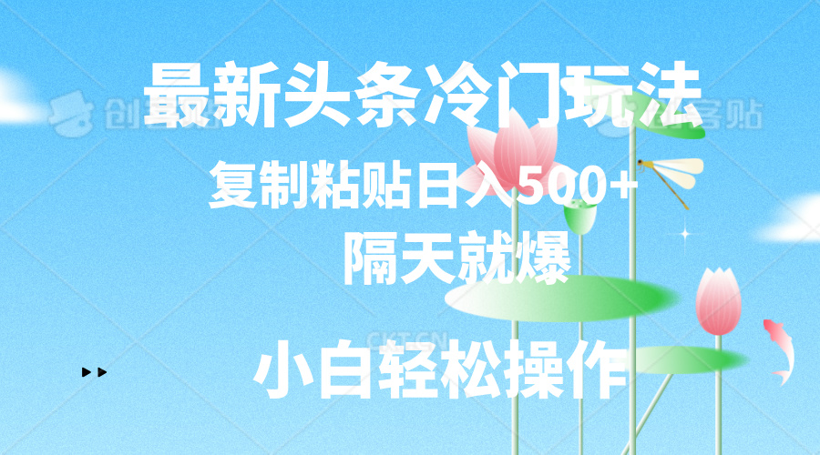（11414期）最新头条冷门玩法，隔天就爆，复制粘贴日入500+-天孤无涯网