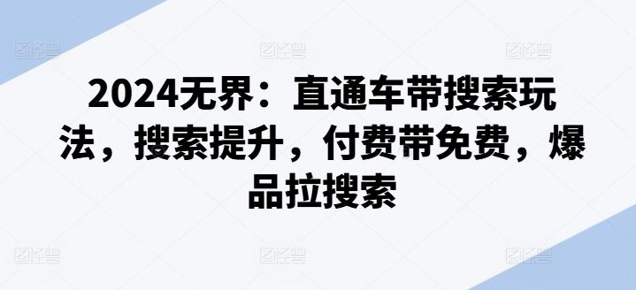 2024无界：直通车带搜索玩法，搜索提升，付费带免费，爆品拉搜索-天孤无涯网