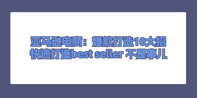 （11431期）亚马逊电商：爆款打造10大招，快速打造best seller 不是事儿-天孤无涯网