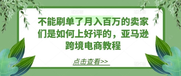 不能刷单了月入百万的卖家们是如何上好评的，亚马逊跨境电商教程-天孤无涯网
