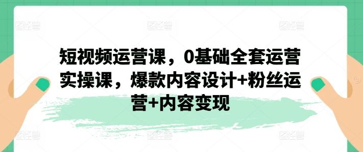 短视频运营课，0基础全套运营实操课，爆款内容设计+粉丝运营+内容变现-天孤无涯网