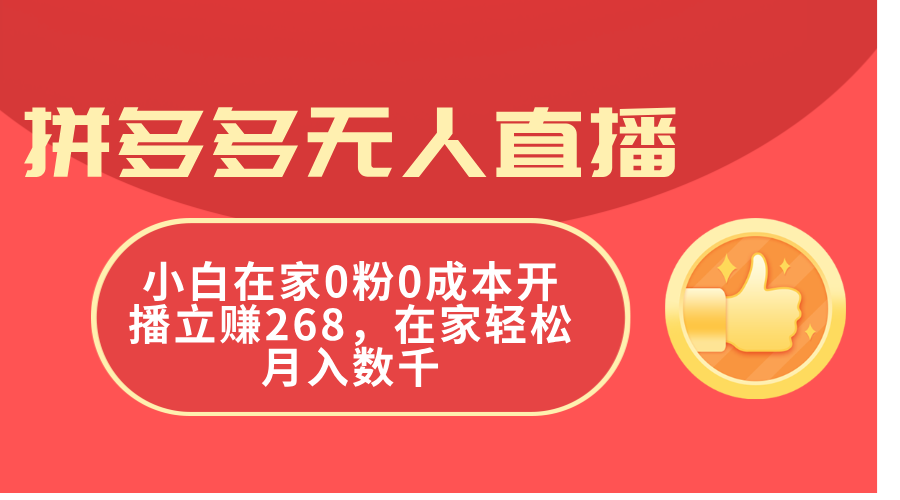 （11521期）拼多多无人直播，小白在家0粉0成本开播立赚268，在家轻松月入数千-天孤无涯网