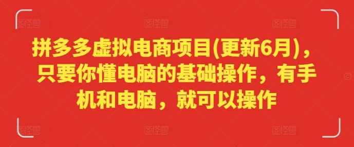 拼多多虚拟电商项目(更新6月)，只要你懂电脑的基础操作，有手机和电脑，就可以操作-天孤无涯网