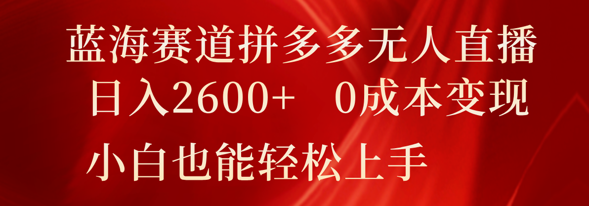 蓝海赛道拼多多无人直播，日入2600+，0成本变现，小白也能轻松上手-天孤无涯网