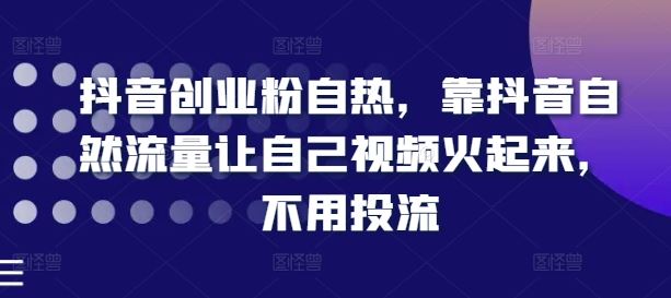 抖音创业粉自热，靠抖音自然流量让自己视频火起来，不用投流-天孤无涯网