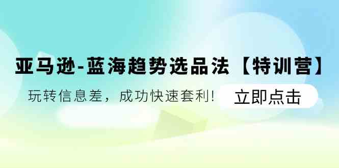 亚马逊蓝海趋势选品法【特训营】：玩转信息差，成功快速套利-天孤无涯网