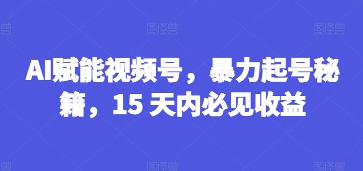 AI赋能视频号，暴力起号秘籍，15 天内必见收益【揭秘】-天孤无涯网