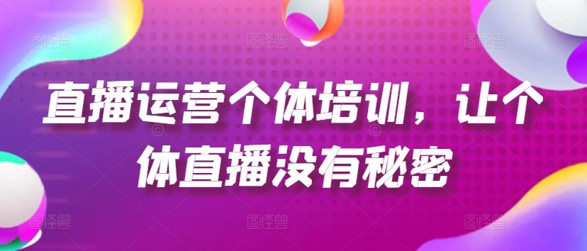 直播运营个体培训，让个体直播没有秘密，起号、货源、单品打爆、投流等玩法-天孤无涯网
