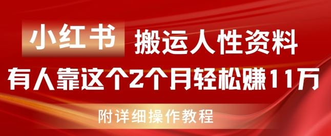 小红书搬运人性资料，有人靠这个2个月轻松赚11w，附教程【揭秘】-天孤无涯网