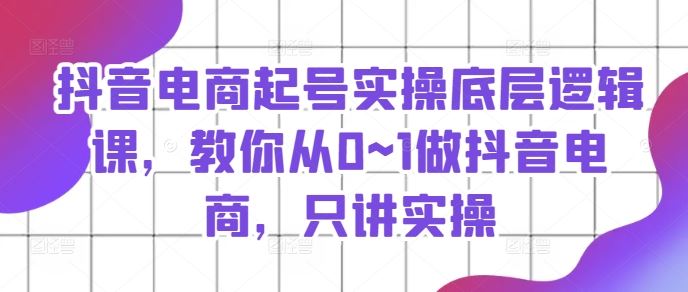 抖音电商起号实操底层逻辑课，教你从0~1做抖音电商，只讲实操-天孤无涯网