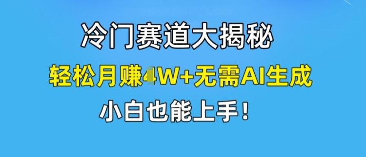 冷门赛道大揭秘，轻松月赚1W+无需AI生成，小白也能上手【揭秘】-天孤无涯网