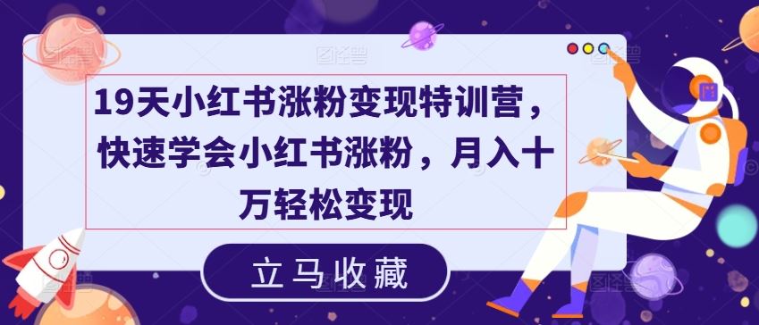 19天小红书涨粉变现特训营，快速学会小红书涨粉，月入十万轻松变现-天孤无涯网