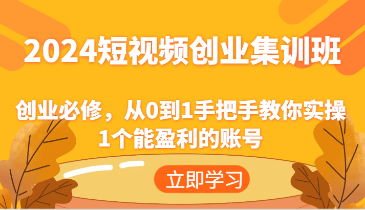 2024短视频创业集训班：创业必修，从0到1手把手教你实操1个能盈利的账号-天孤无涯网