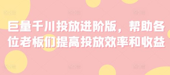 巨量千川投放进阶版，帮助各位老板们提高投放效率和收益-天孤无涯网