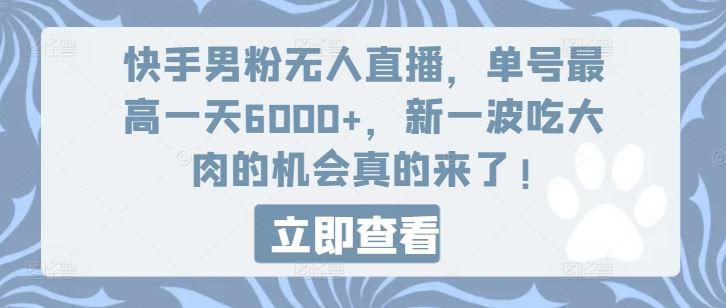 快手男粉无人直播，单号最高一天6000+，新一波吃大肉的机会真的来了-天孤无涯网