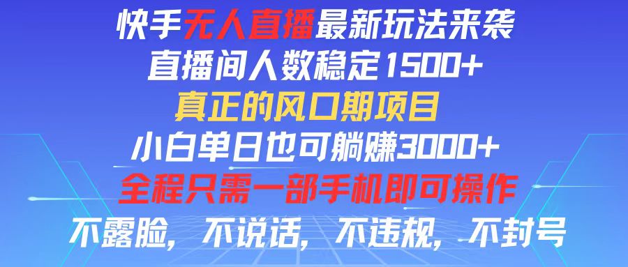 （11792期）快手无人直播全新玩法，直播间人数稳定1500+，小白单日也可躺赚3000+，…-天孤无涯网