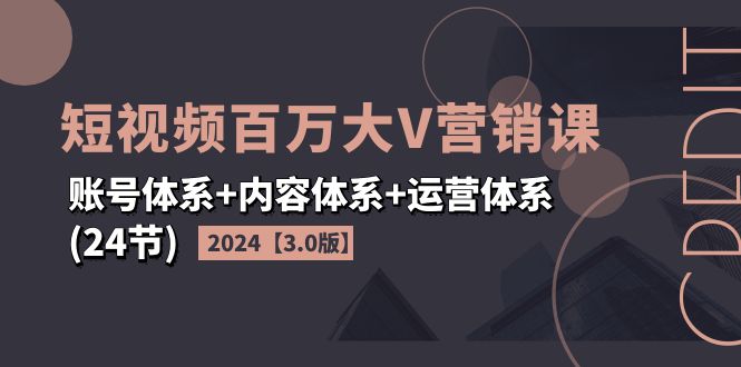（11795期）2024短视频·百万大V营销课【3.0版】账号体系+内容体系+运营体系(24节)-天孤无涯网
