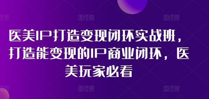 医美IP打造变现闭环实战班，打造能变现的IP商业闭环，医美玩家必看!-天孤无涯网