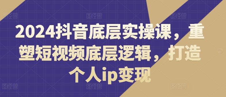 2024抖音底层实操课，​重塑短视频底层逻辑，打造个人ip变现-天孤无涯网