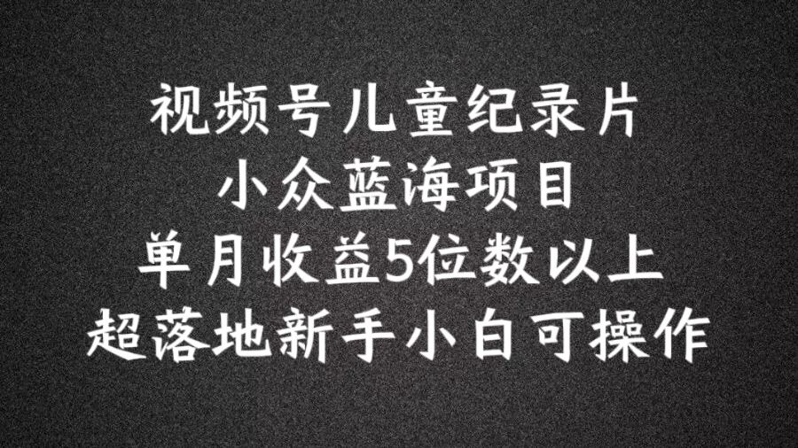2024蓝海项目视频号儿童纪录片科普，单月收益5位数以上，新手小白可操作【揭秘】-天孤无涯网