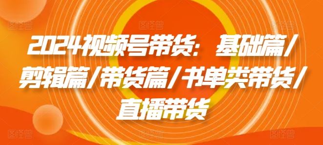 2024视频号带货：基础篇/剪辑篇/带货篇/书单类带货/直播带货-天孤无涯网