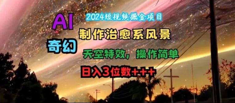 2024短视频掘金项目，AI制作治愈系风景，奇幻天空特效，操作简单，日入3位数【揭秘】-天孤无涯网