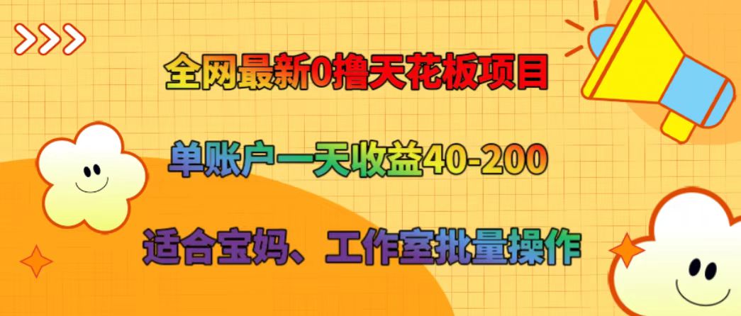 全网最新0撸天花板项目 单账户一天收益40-200 适合宝妈、工作室批量操作-天孤无涯网