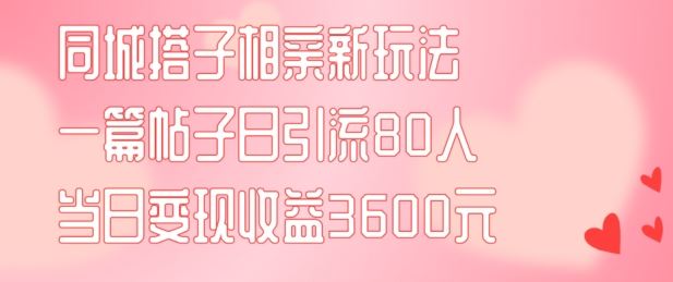 同城搭子相亲新玩法一篇帖子引流80人当日变现3600元(项目教程+实操教程)【揭秘】-天孤无涯网