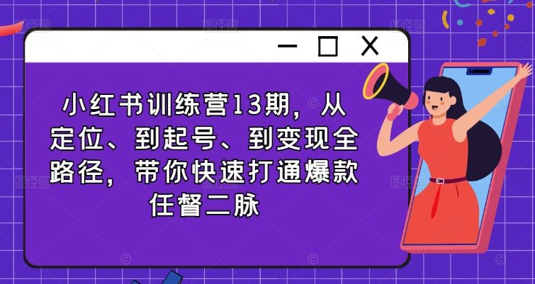 小红书训练营13期，从定位、到起号、到变现全路径，带你快速打通爆款任督二脉-天孤无涯网