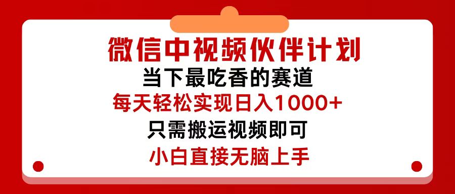 （12017期）微信中视频伙伴计划，仅靠搬运就能轻松实现日入500+，关键操作还简单，…-天孤无涯网
