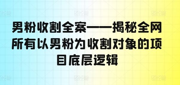 男粉收割全案——揭秘全网所有以男粉为收割对象的项目底层逻辑-天孤无涯网