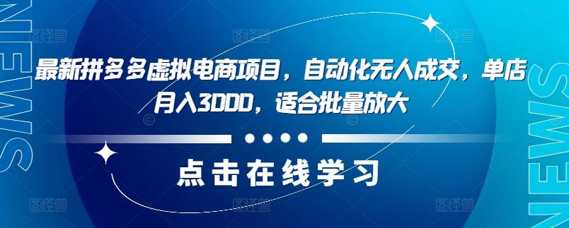 最新拼多多虚拟电商项目，自动化无人成交，单店月入3000，适合批量放大-天孤无涯网