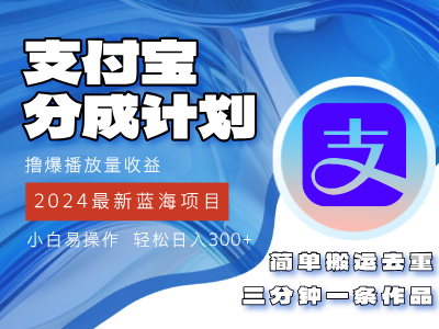 （12058期）2024蓝海项目，支付宝分成计划项目，教你刷爆播放量收益，三分钟一条作…-天孤无涯网