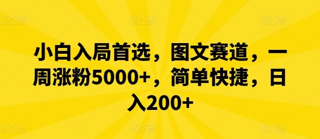 小白入局首选，图文赛道，一周涨粉5000+，简单快捷，日入200+-天孤无涯网