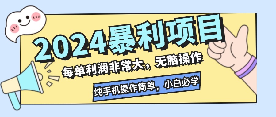 （12130期）2024暴利项目，每单利润非常大，无脑操作，纯手机操作简单，小白必学项目-天孤无涯网