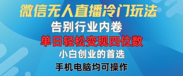 微信无人直播冷门玩法，告别行业内卷，单日轻松变现四位数，小白的创业首选【揭秘】-天孤无涯网