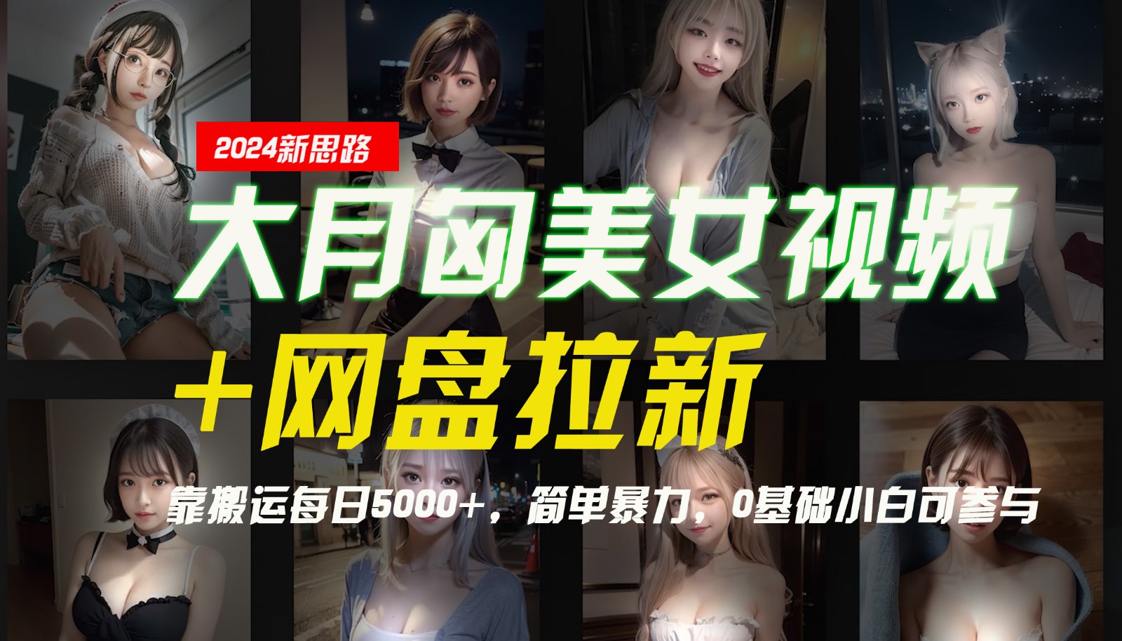 【新思路】大月匈美女视频+网盘拉新，靠搬运每日5000+，简单暴力，0基础小白可参与-天孤无涯网